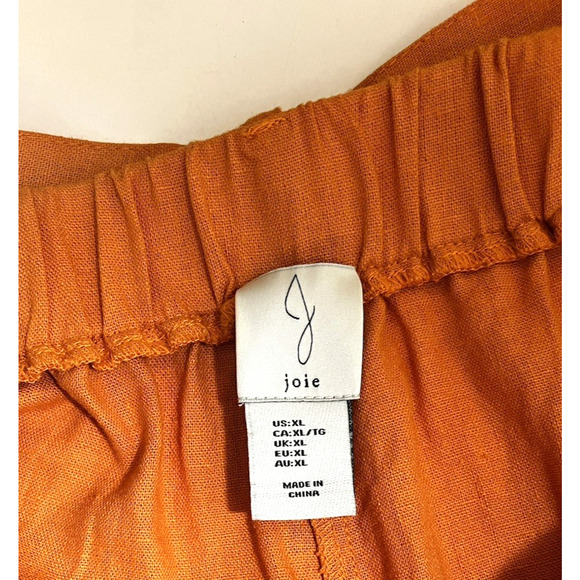 Joie Linen Blend Wide Leg Cropped Pants Pockets Elastic Waist Orange Size XL - Picture 9 of 11